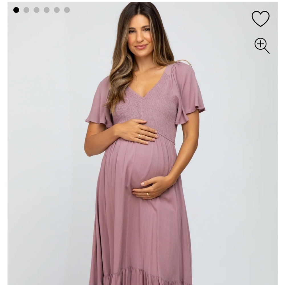 Mauve Maternity Midi Dress with Flutter Sleeves